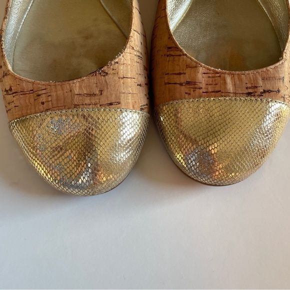 Jimmy Choo Whirl Cork Gold Leather Cap Ballet Flats - Picture 6 of 15
